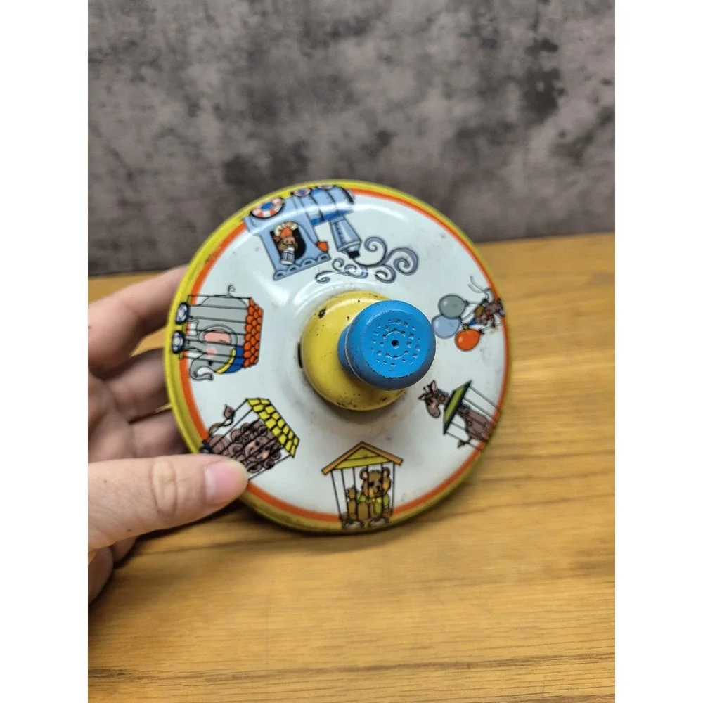 Vintage Ohio Art Push Spinning Top Circus Animal Train‎ Theme Push Spin Top